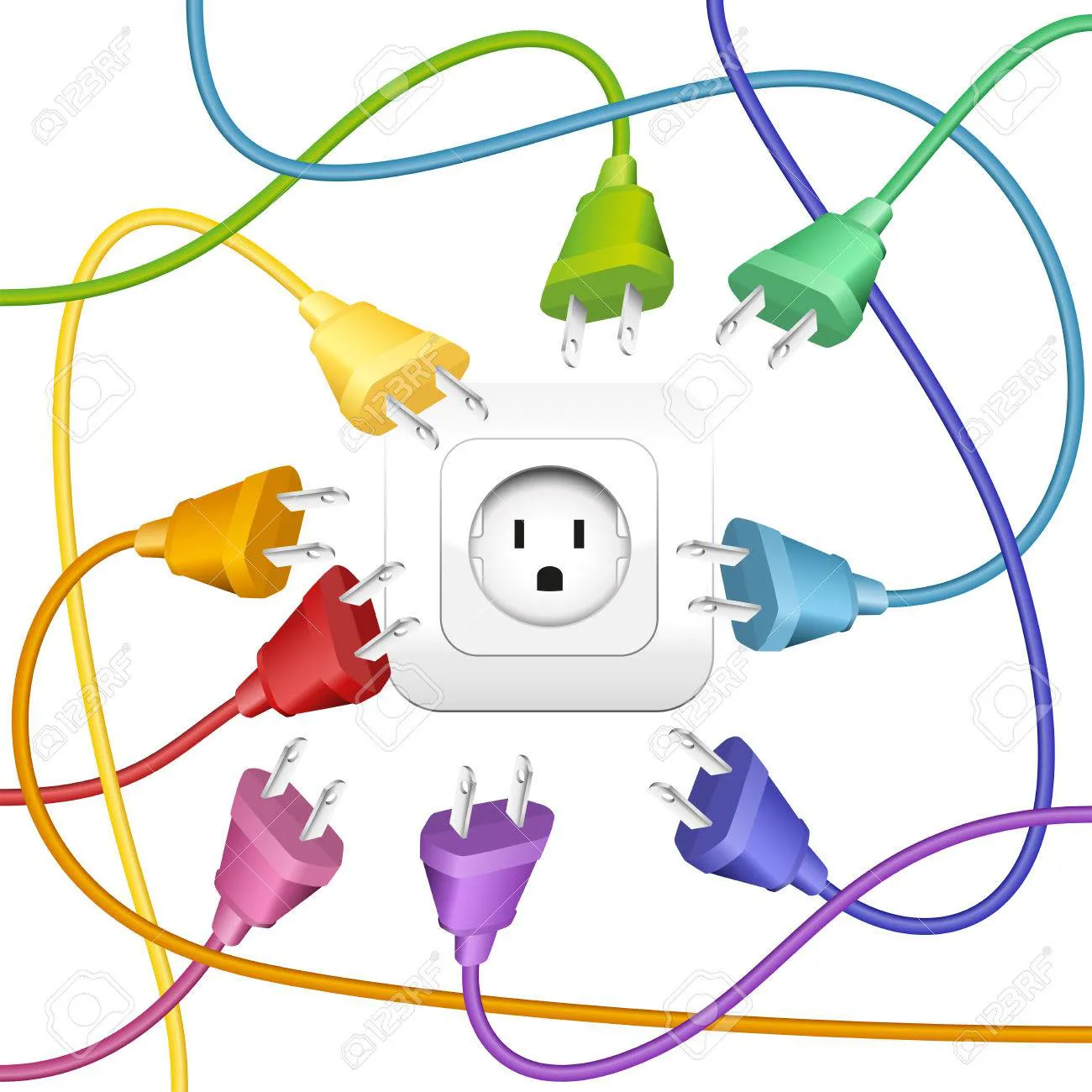 34847063-el-desorden-de-cables-donde-muchos-tapones-de-colores-tratan-de-poner-en-un-enchufe-ilustración